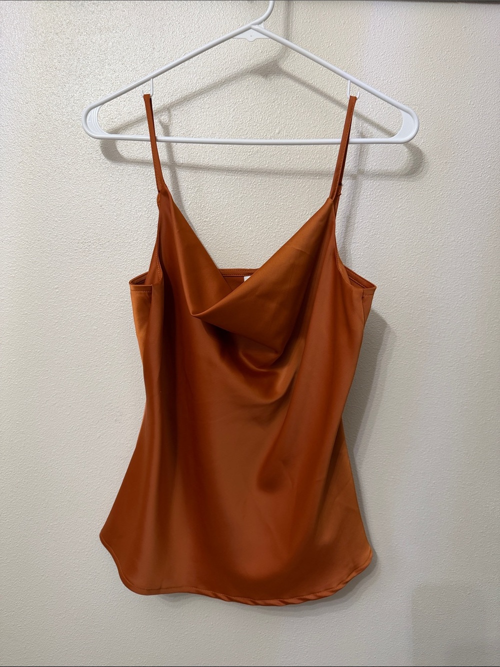 Glam Satin Burnt Orange Cowl Neck Camisole